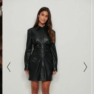 Black Faux Leather Gathered Mini Dress size M NWT